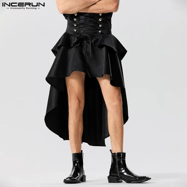 Männer Shorts INCERUN 2024 Männer Unregelmäßige Röcke Solide Lace Up Hohe Taille Streetwear Unisex Persönlichkeit Rüschen Party Mode Hosen