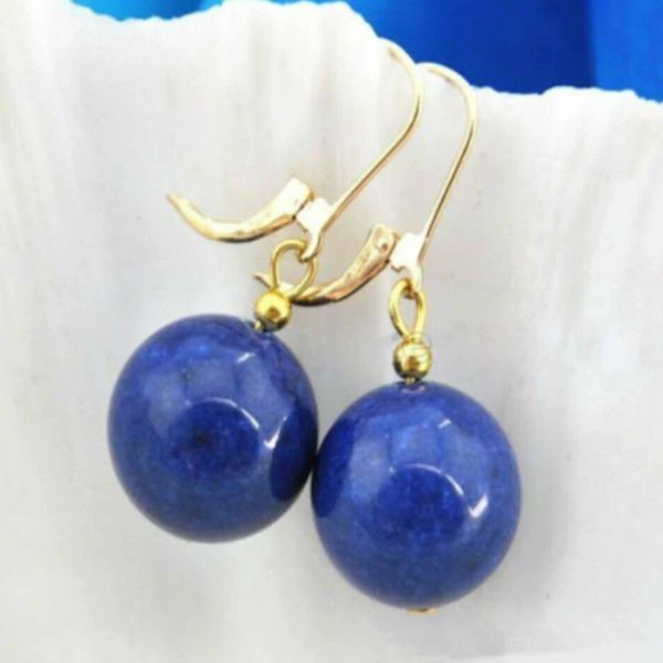 Brincos 12mm azul natural redondo contas de lápis-lazúli 14k brincos de ouro de água doce presente gancho dia da tola aquicultura casamento páscoa feminino