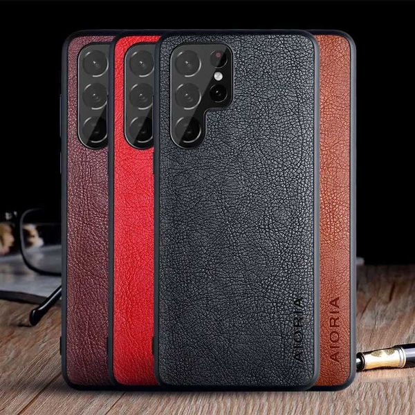 Handyhüllen Hülle für Samsung Galaxy S23 S24 Ultra Plus 5G Funda einfarbiges Vintage-Leder-Coque-Cover für Samsung S24 Ultra Case Capa YQ240221