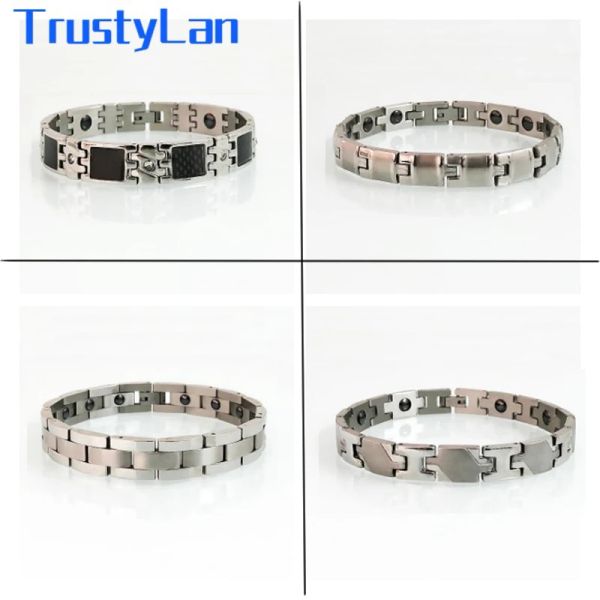 Bilezikler Cilalı Paslanmaz Çelik Erkekler Bilezik Erkek Germanyum Sağlık Hizmetleri Biyo Manyetik Erkek Erkekler Bilezikler Femme Armbanden Kristal Takı