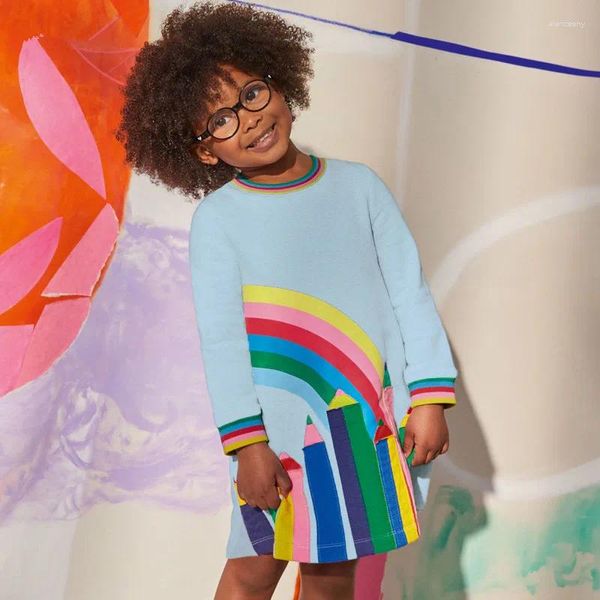 Abiti da ragazza Metri da salto Abbigliamento scolastico Principessa per ragazze con applique a matita arcobaleno Vendita di moda Costume per bambini Abiti per bambini