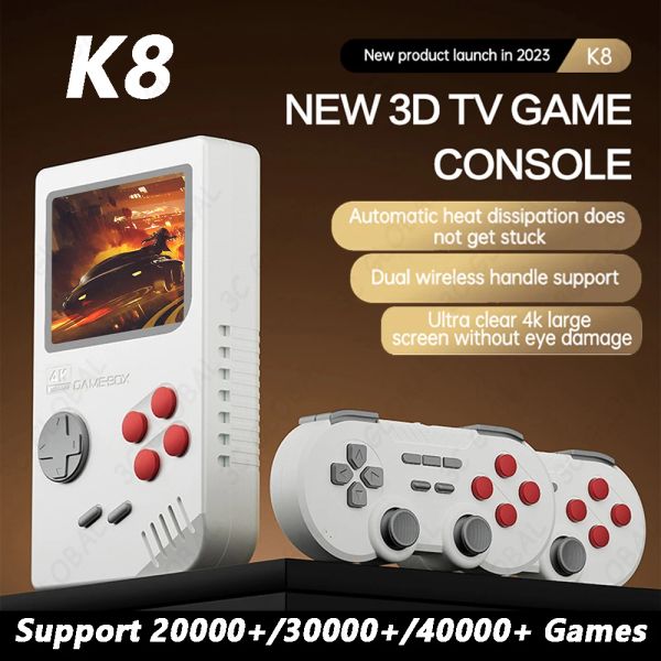 Konsolen K8 TV-Spielekonsole 40.000+ kostenlose Spiele Open Source Single System Nostalgic Game Player 3D-Spiel für PSP-Simulator Dual Controller