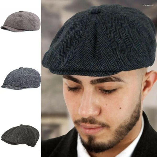 Береты, уникальная шерстяная мужская шапка в елочку, шляпа Bakerboy Sboy, мужская плоская кепка с козырьками