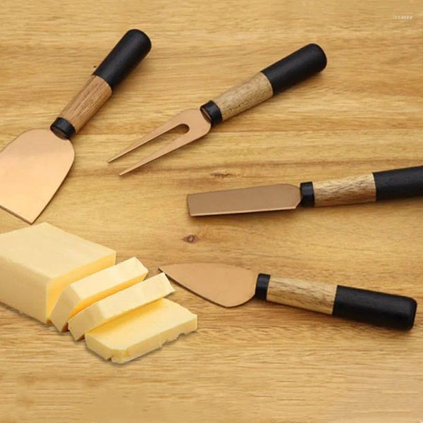 Bıçaklar 4pcs/Set Yaratıcı Ahşap Sap gül altın peynir bıçağı seti paslanmaz kesici dilimleyici hafif ağırlık