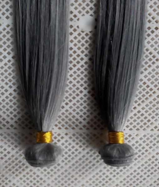 Tessuto per capelli lisci brasiliani di colore grigio Tessuto per capelli umani grigio argento 100 6a Tessitura di capelli a doppia trama non trasformata2830395