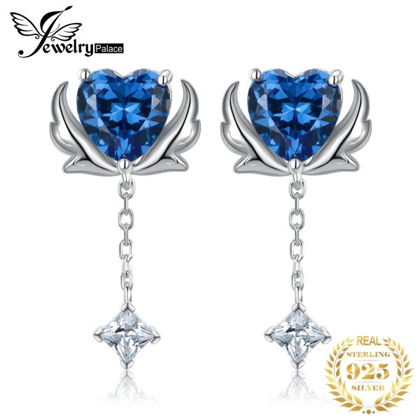 Ohrringe JuwelryPalace Neuankömmling Engel Flügel 3CT Liebe Herzblau Edelstein 925 Sterling Silber Stud Ohrringe für Frauen Mode Schmuck