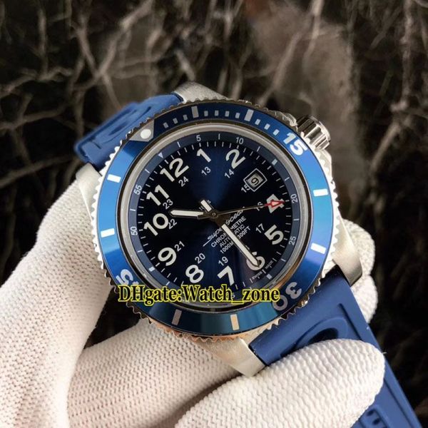Diver Super Ocean II 44 A17392D8 Blue Dial Automatic Mens Watch Blue Bezel Silver Case Rubber Strap Gents Sport WristWatches264u