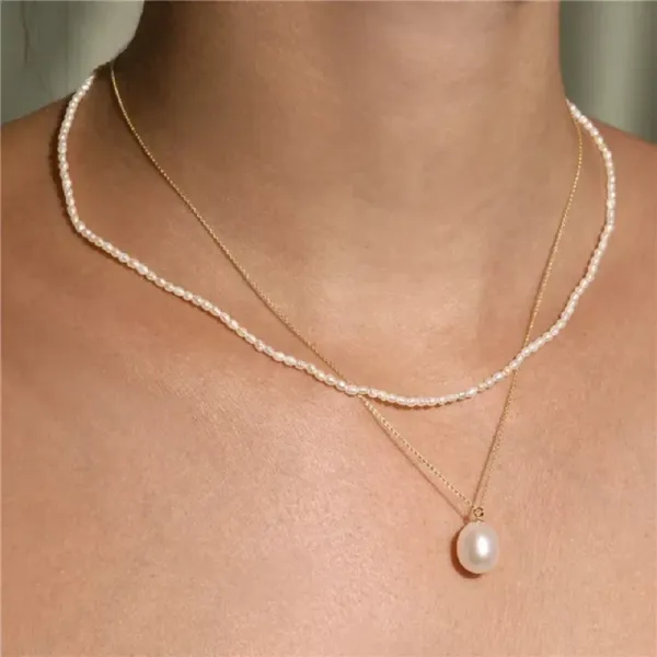 Sets 925 Sterling Silber vergoldet extra kleine unebene geformte echte Seeperlen Perlen Armband Halskette trendigen Sommer Frauen Schmuck