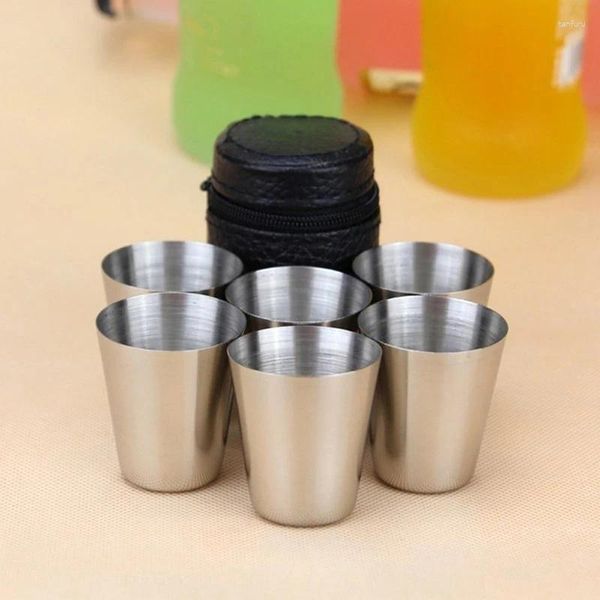 Tumblers 4/6 pcs copos de aço inoxidável mini copo de cerveja de vidro metal vinho café tumbler chá leite canecas acampamento caminhadas conjunto portátil