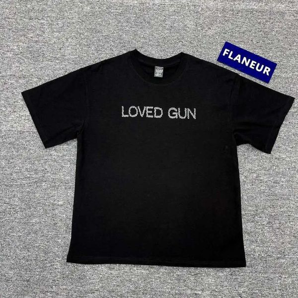 Homens camisetas Novo romance 2022 Mens Número 9 Love Gun T-shirt Hip Hop Skate Street Cotton T-shirt EUA Tamanho BG89 J240221