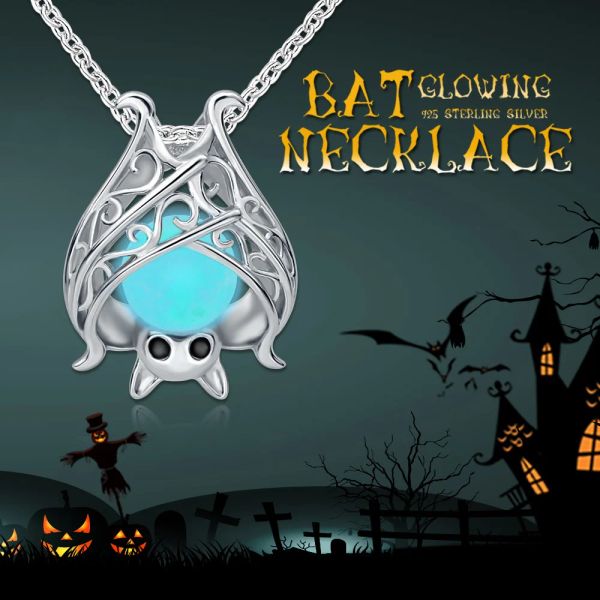 Collane Accessori in argento sterling 925 Collane con pipistrelli luminosi Catene con ciondolo animali luminosi per le donne 2022 Regalo di gioielleria raffinata di Halloween