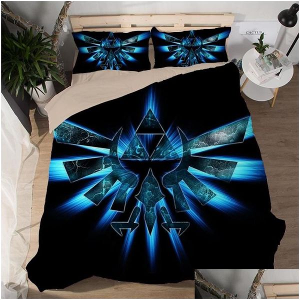 Set di biancheria da letto Legend Of Fashion Gioco 3D Set Angelo con ali blu Piumino Er Colorf Copriletti Cartoon Kids 3 pezzi Biancheria da letto Drop Delive Dhuoh