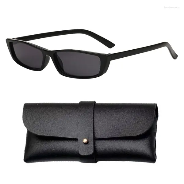 Óculos de sol vintage preto quadrado mulher pequeno retângulo óculos de sol feminino espelho oculos com saco de armazenamento