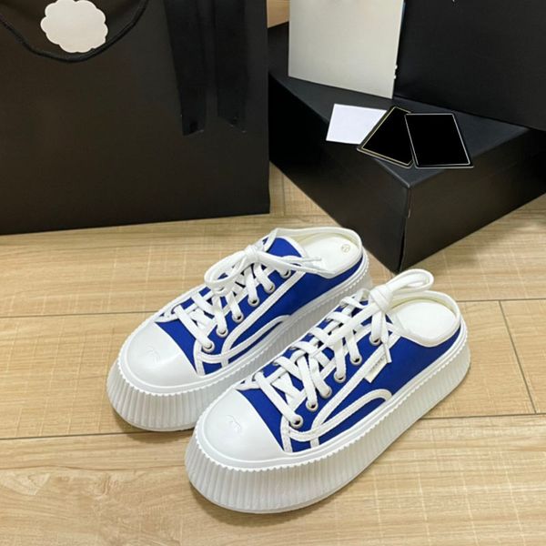 Kadın Terlik Üzerinde Kayma Tasarımcı Elbise Ayakkabı Slingbacks Platform Topuklar 5cm Slaytlar Lüks Dikiş Matilleri Açık Dol Leisure Shoe Canvas Kızlar Klasik Pembe Siyah Sneaker