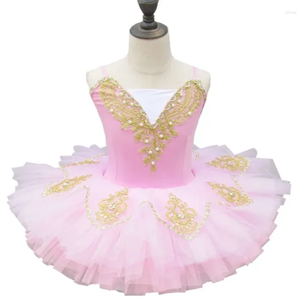 Bühnenkleidung 2024 Rosa / Rot / Blau / Gelb Mädchen Ballett Tutu Kleid Schwanensee Kostüm Tänzer Kleidung Kinder Kleider