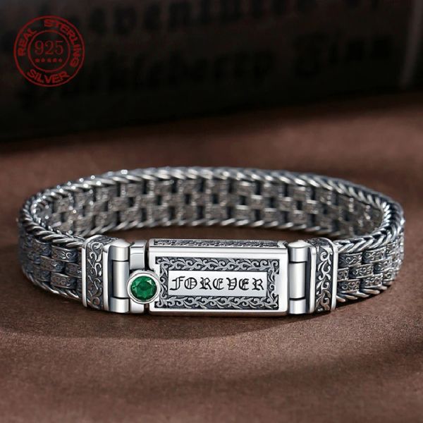 Bangles 100% real S925 Silver Retro Lucky Bracelet Men Style Personality Style Retro Creative Hand Twoven SixCharacter Jóias