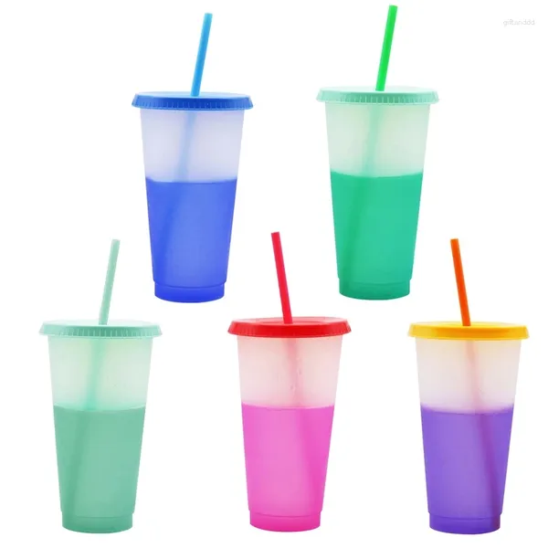 Tumblers Renk Değiştiren Bardaklar Buz suyu içme için kapak ve pipetlerle yeniden kullanılabilir bardak