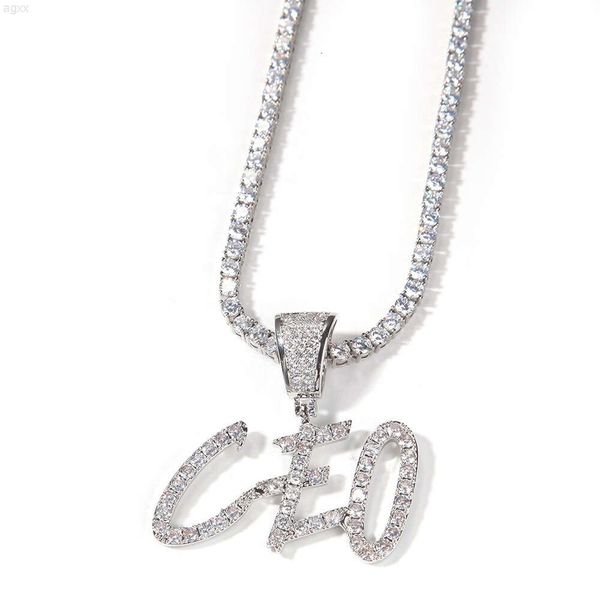 Novo iced out personalizado carta pingente colar corrente hip hop acessórios banhado a ouro zircônia jóias colar nome personalizado colar