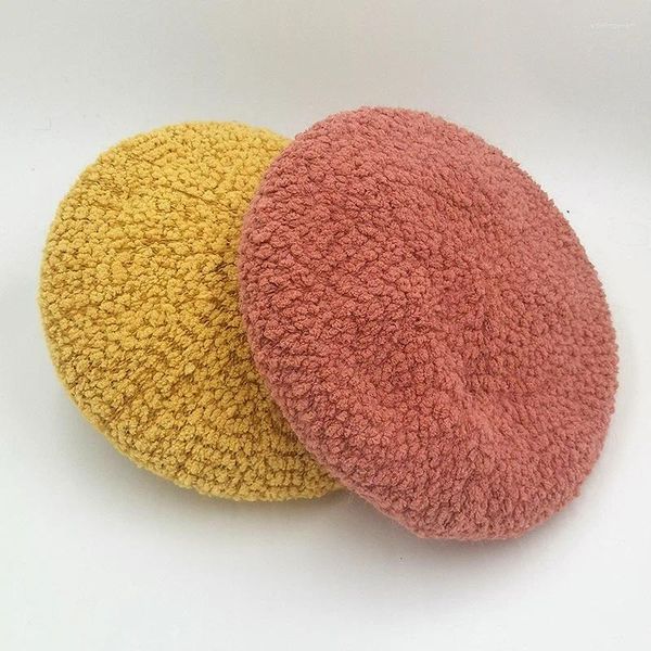 Berets Pelz Baskenmütze Kinder Herbst und Winter Pellet Plüsch Maler Hut Lazy Style gestrickte Knospe gezeigt Gesicht klein