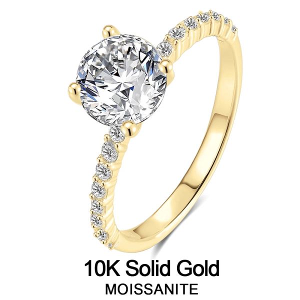 Ringe lnngy zertifiziert 10k Solid Gold Moissanit Solitaire Ring 1.25ct Round Schnitt klassische Halo -Verlobungsringe für Paare Hochzeitsgeschenk