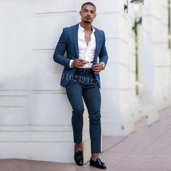 Ternos feitos sob medida ternos masculinos ajuste fino 2 peças casual elegante melhor homem noivo ternos de casamento conjunto (blazer + calças) trajes de hombre