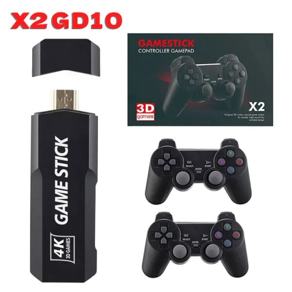 Consoles GD10 Game Stick 64G 128GB Retro Video Game Console 2.4G Controladores Sem Fio 4K Saída HDMI 40 + Simuladores 40000 + Jogos Construídos em