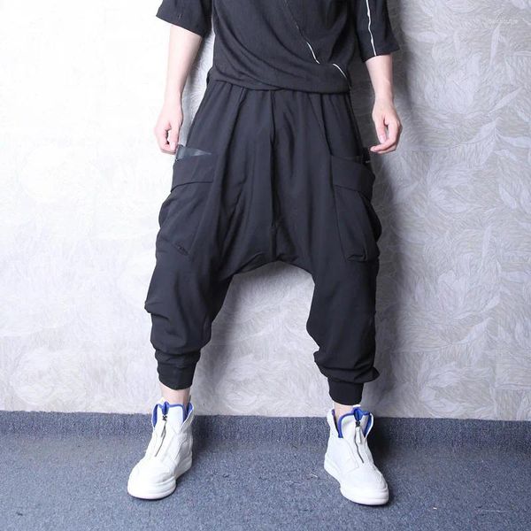 Calças masculinas largas primavera e outono harajuku high street bolso estilo estilista solto oversized