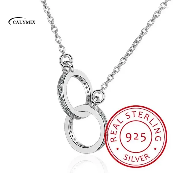 Anhänger 925 Sterling Silber Doppel Kreis CZ Zirkonia Halsketten Für Frauen Geschenk Kolye Choker Collares Bijoux S-N61