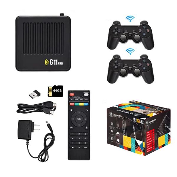 Консоли Игровая приставка Smart TV Box 2 в 1 Встроенные 40 000 игр Двойные беспроводные контроллеры 2.4G ТВ-игры ТВ-выход 4K Видеоигры