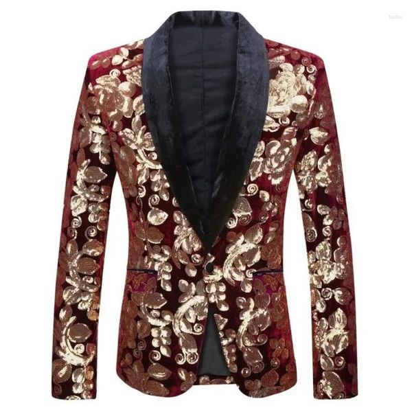 Abiti da uomo taglia europea (pantaloni blazer) abito moda slim bordeaux velluto paillettes abito da sposo da sposa set da 2 pezzi 2024