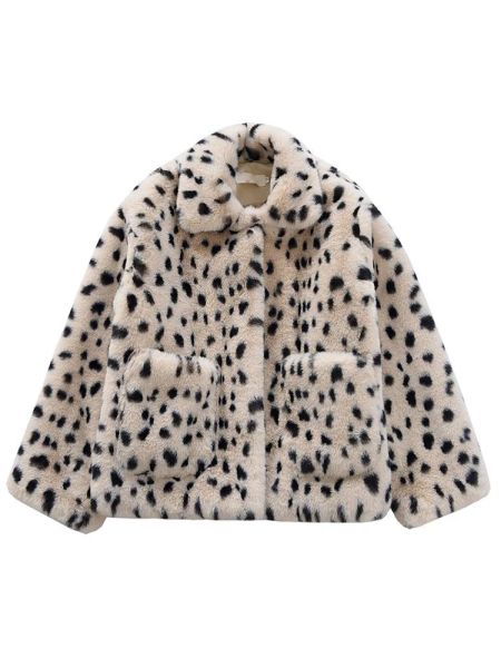 Pelz JMPRS Winter Leopard Pelzigen Mäntel Frauen Lose Warme Faux Pelz Damen Kurze Jacke Drehen Unten Kragen Plüsch Koreanische Mode Kleidung neue