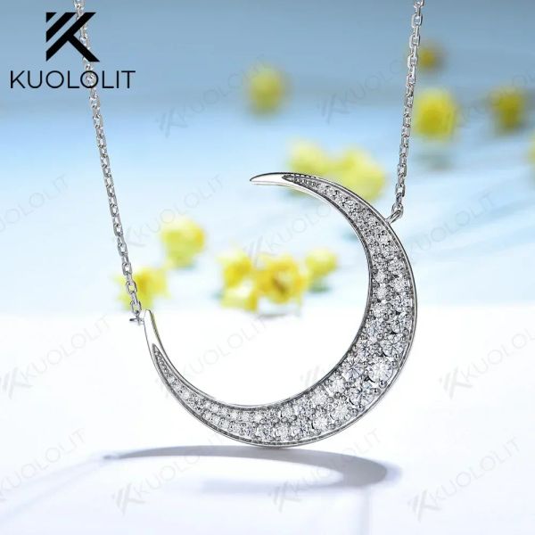 Set Kuololit 0.8ctw Moon Moissanite Collana per donne solide 10K 14K 18K 925 Sliver Star Style Ciondolo con catena per regalo di Natale