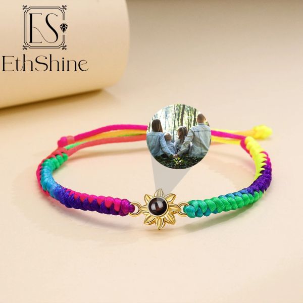 Pulseiras ethsihne nova trançada pulseira personalizada flor foto pulseira pulseiras de projeção personalizada para presente do dia das mães feminino 2023