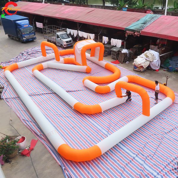 Toptan Ücretsiz Gemi Açık Mekan Aktiviteleri 15x8m (50x26ft) Blower devi ticari şişme tampon yarış pisti gokart yarış spor oyun oyuncakları satılık