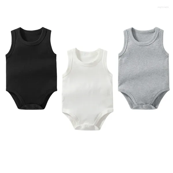 Strampler 0–24 Monate geborenes Baby, Strampler, Baumwolle, ärmellos, Weste, reine Farbe, Unterhemd, Sommer-Outfits für Jungen und Mädchen