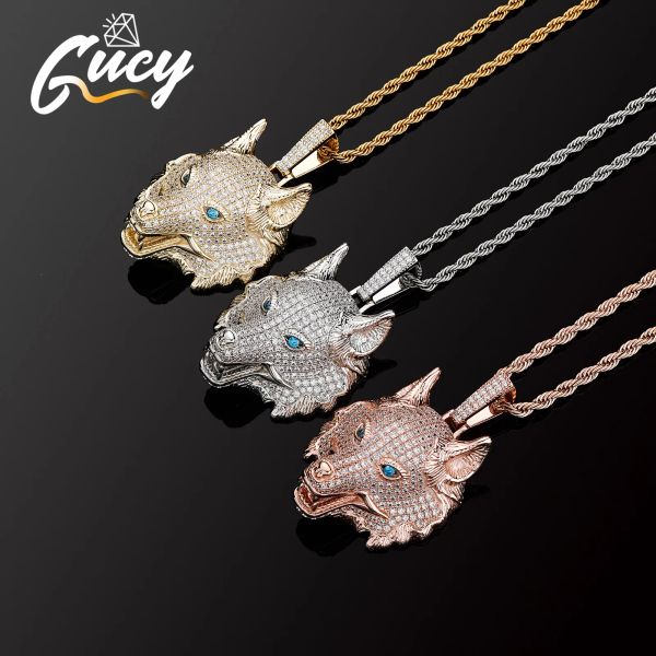 Ожерелья GUCY, новый золотой, серебряный цвет, кулон с головой волка в виде животного с полным льдом, AAAA, кубический цирконий, ожерелье в стиле хип-хоп, ювелирные изделия для подарка
