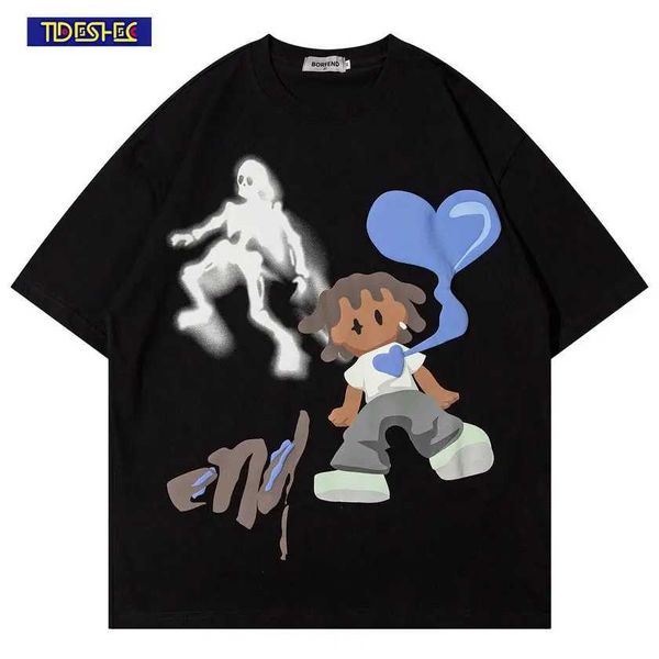 Homens camisetas Hip Hop Cartoon Boys Gráfico Impresso T-shirt Gótico Harajuku Lazer Verão Manga Curta T-shirt Y2K Street Clothing Mens Extra Grande T-shirt J240221