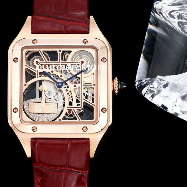 Ouro amarelo WHSA0032 esqueleto unisex relógio quadrado senhoras / homens relógios de luxo 9629 MC automático safira cristal rosa ouro designer relógio de pulso