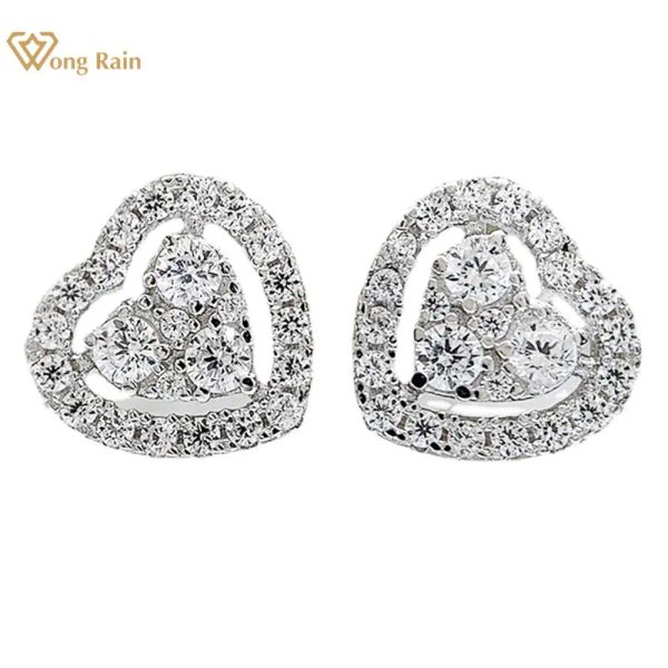 Brincos wong chuva 100% 925 prata esterlina diamantes de alto carbono pedra preciosa amor coração studs brincos para festa de casamento feminino jóias finas