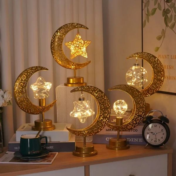 Eid Mubarak Mond Stern LED-Licht Ramadan Kareem Dekoration für Zuhause Islamisches Muslimisches Festival Partyzubehör Laterne 240219