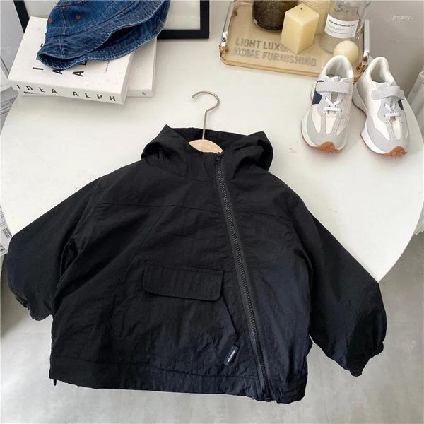 Jacken Kinder Herbst Mantel 2024 Koreanische Stil Kühle Modische Junge Dark Schwarz Hut Warme Top Baby Bequeme Kleidung