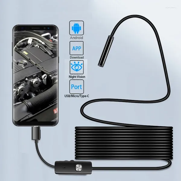 Câmera endoscópica HD de 5,5 mm à prova d'água Micro 6 LED IP67 para carros Smartphone industrial Mini USB Type C