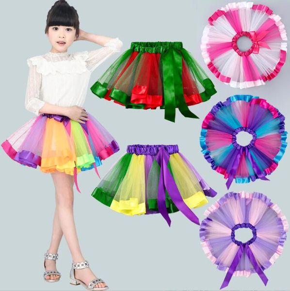 12 cores bebê meninas tutu vestido doce arco-íris cor tule saias princesa vestido de renda crianças feriados festa cosplay dança ballet tutus vestidos