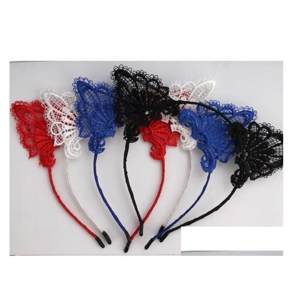 Headbands Headbands Y Hollow Lace Moda Cocar Bonito Gato Orelha Pano Headband Mulheres Europeias e Americanas Acessórios de Cabelo Atacado Dhqch