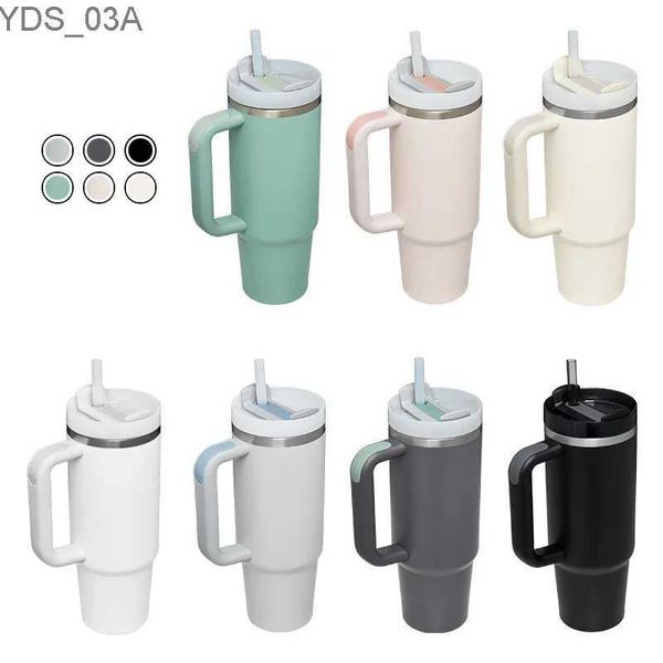 Garrafas de água 40oz caneca tumbler com alça isolada tumbler com tampas palha aço inoxidável café tumbler copo termos com marca yq240221