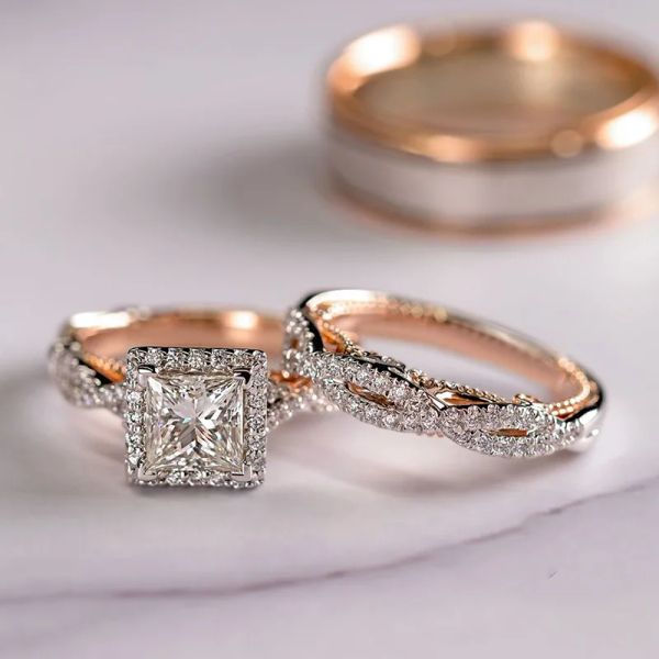 Ringe 18K Roségold Prinzessin Real Diamond Ring für Frauen Anillos Mujer Bizuteria Gemstone Femme Loves Schmuckset Roségold Ringe