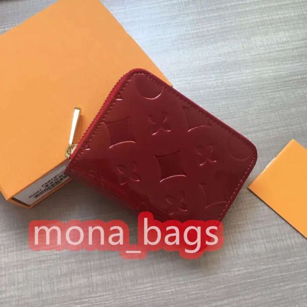 Damen-Designer-Kartenhalter, Lackleder-Taschen, einfarbig, Blumentasche, echtes Leder, Damen-Reisebrieftaschen, Münzgeldbörse, 11 cm, mit Geschenkbox