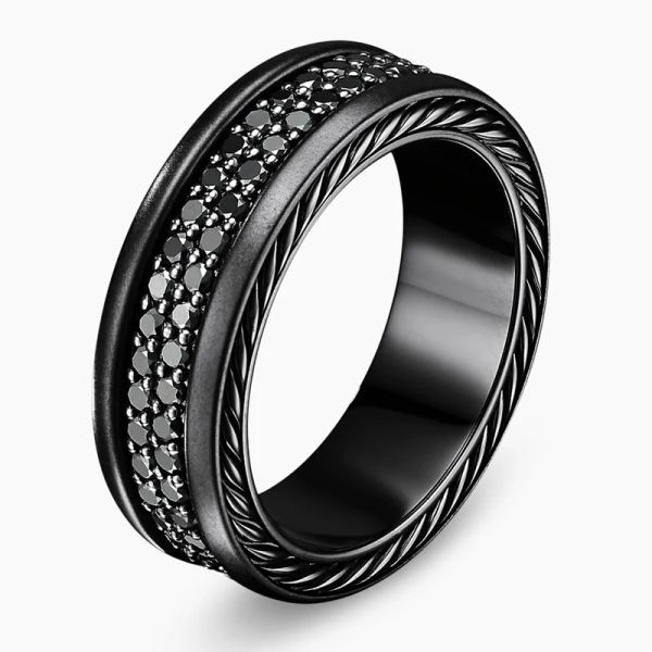 Наборы Davy Yourman, высококачественное мужское кольцо из стерлингового серебра 925 пробы, обтекаемое двухрядное кольцо из черного титана, 6,5 мм, бесплатная доставка