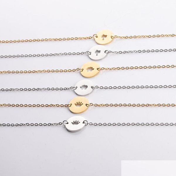 Kette Mode Kokospalme Edelstahl Armband für Frauen Gold und Silber Farbe Hohl Elefant Krone Kreis Charm Party Dhgarden Dhfuk