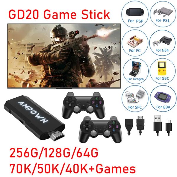 Консоли GD20 Retro Game Stick 70KGames Emuelec4.3 CPU Aigame 905M 2.4G Беспроводной контроллер 4K HD Игровая консоль для PS1/N64/PSP/CP1